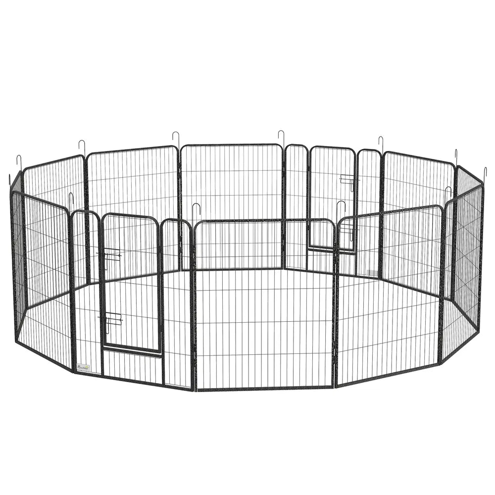 Dog Playpen with Gate, 12 Panels for Indoor and Outdoor Use – Grey