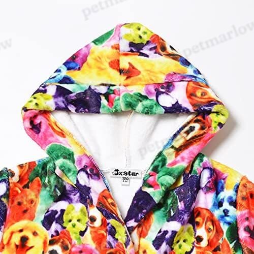 Dog Print Girls Bathrobes Kids Hooded Robes – view 4