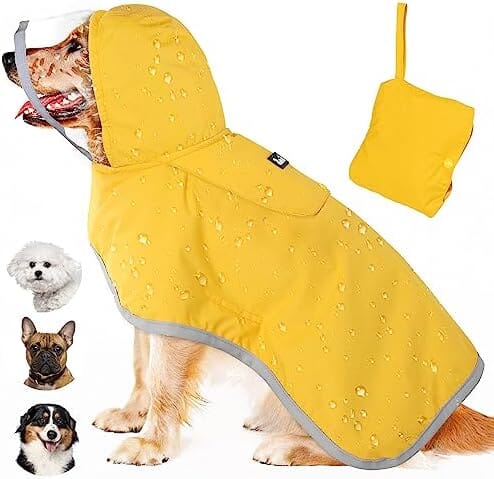 Dog Rain Coat Poncho with Reflective Storage Pocket & Rim (Yellow, M)