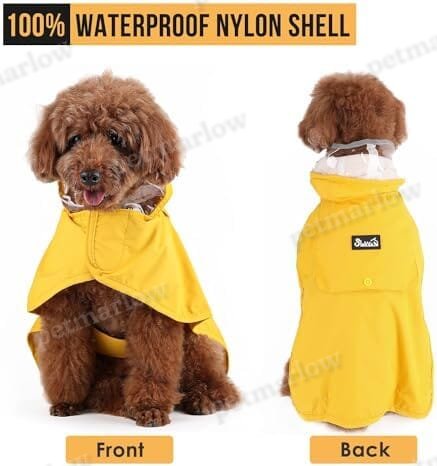Dog Rain Coat Poncho with Reflective Storage Pocket & Rim (Yellow, M) – view 3