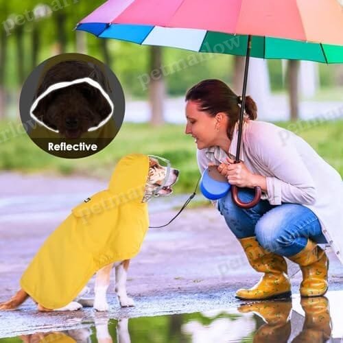 Dog Rain Coat Poncho with Reflective Storage Pocket & Rim (Yellow, M) – view 4
