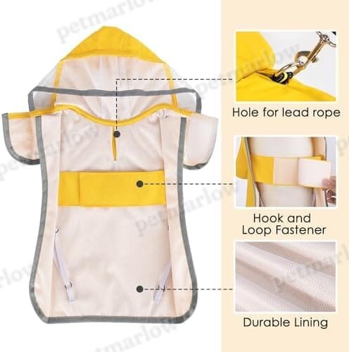 Dog Rain Coat Poncho with Reflective Storage Pocket & Rim (Yellow, M) – view 5