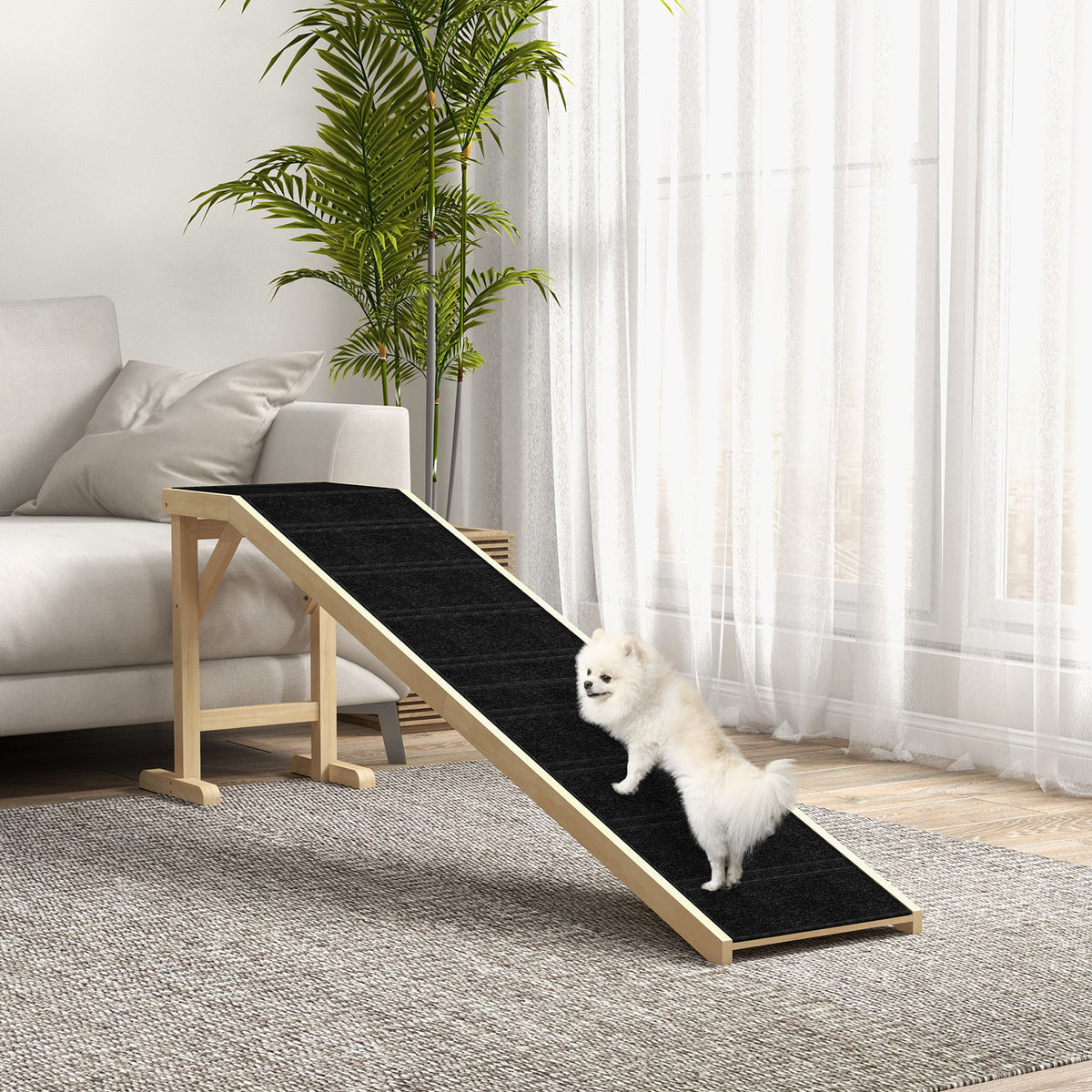 Dog Ramp for Bed with Non-Slip Carpet and Top Platform