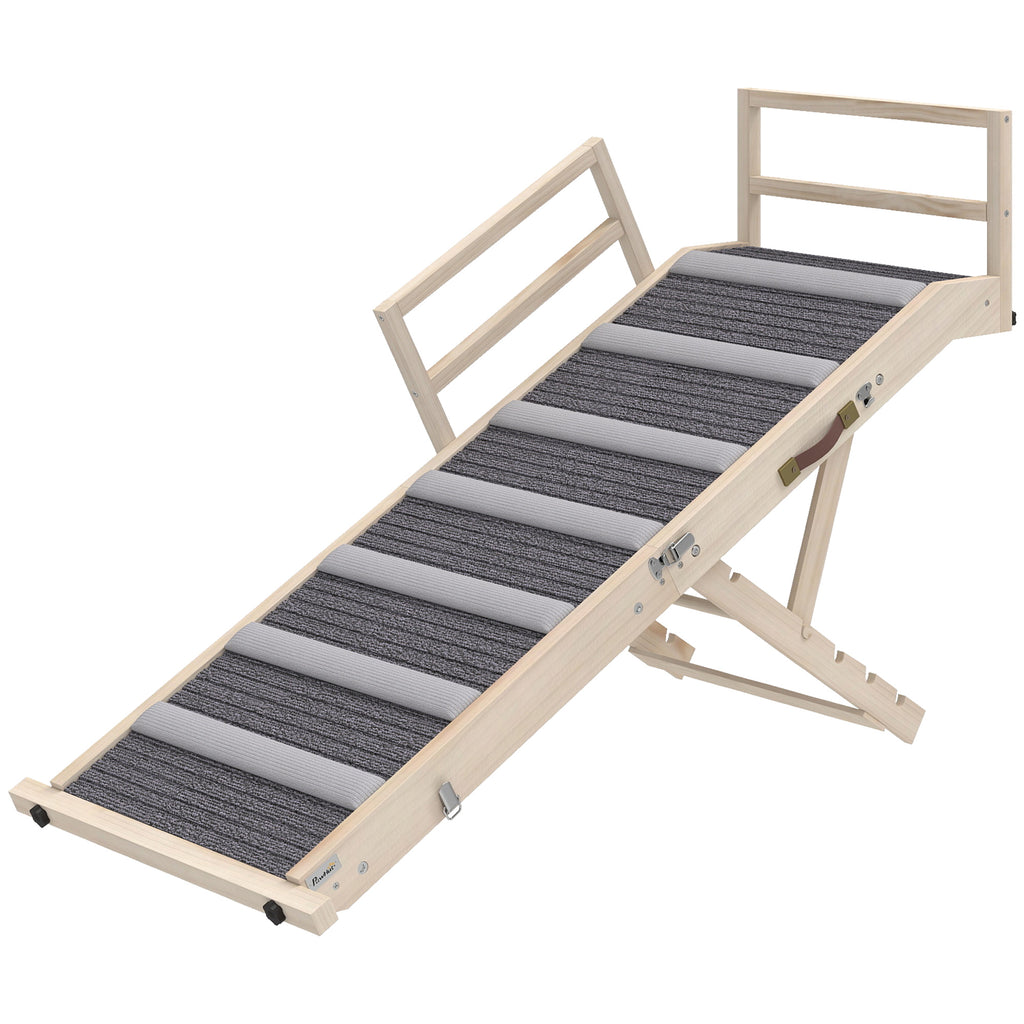 Dog Ramp with Adjustable Height for Easy Access – Natural wood finish / 690x470x140 mm