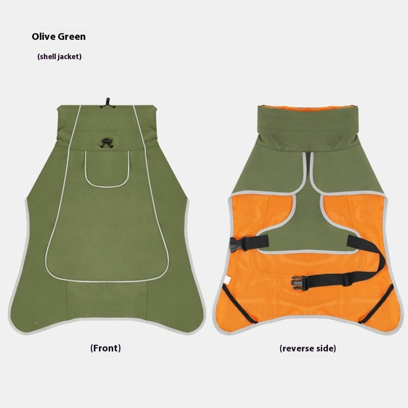 Dog Shell Jacket Waterproof And Rainproof Dual-use Clothes Large Pet Trench Coat – Olive Green / S