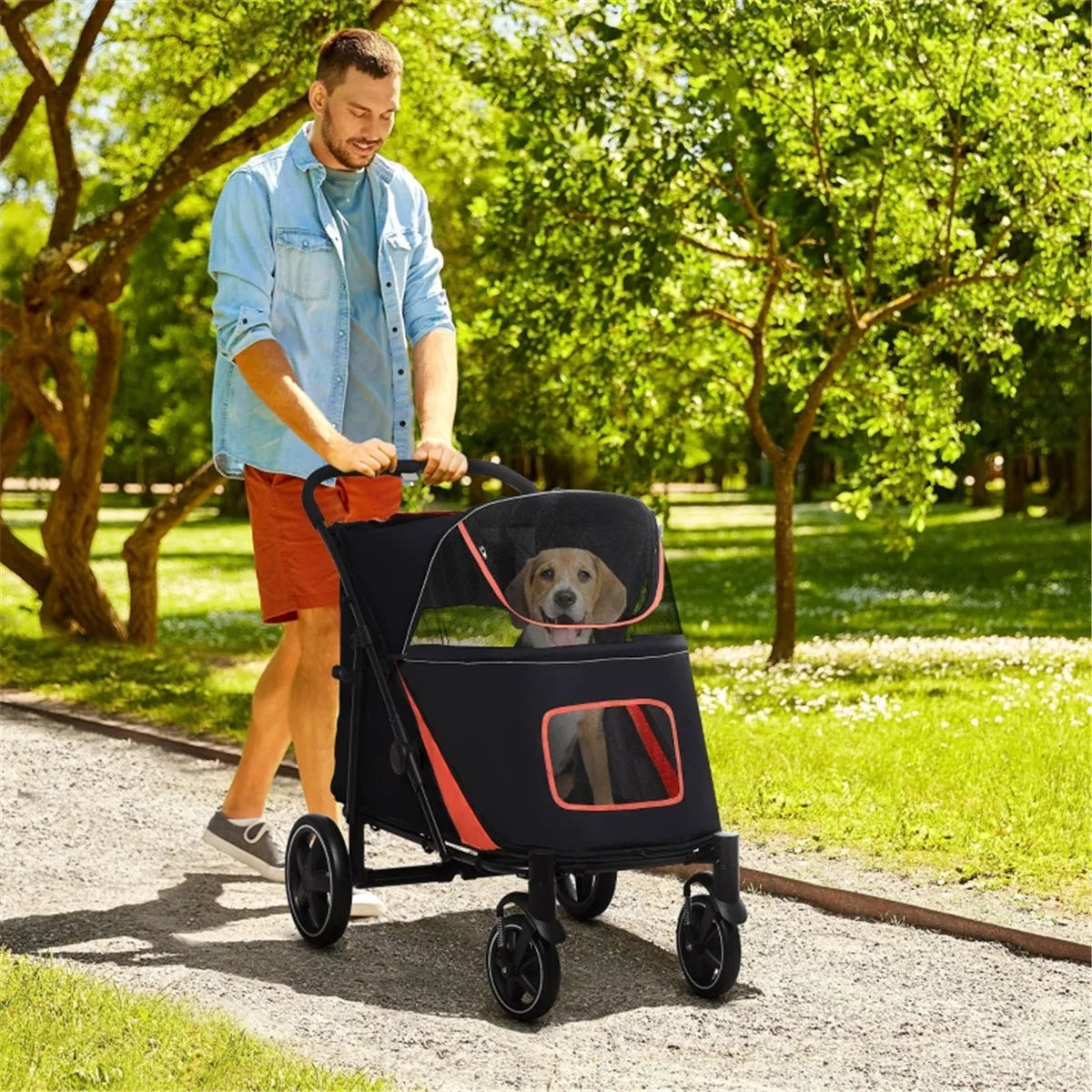 Dog Stroller for Medium and Large Pets with Safety Leashes