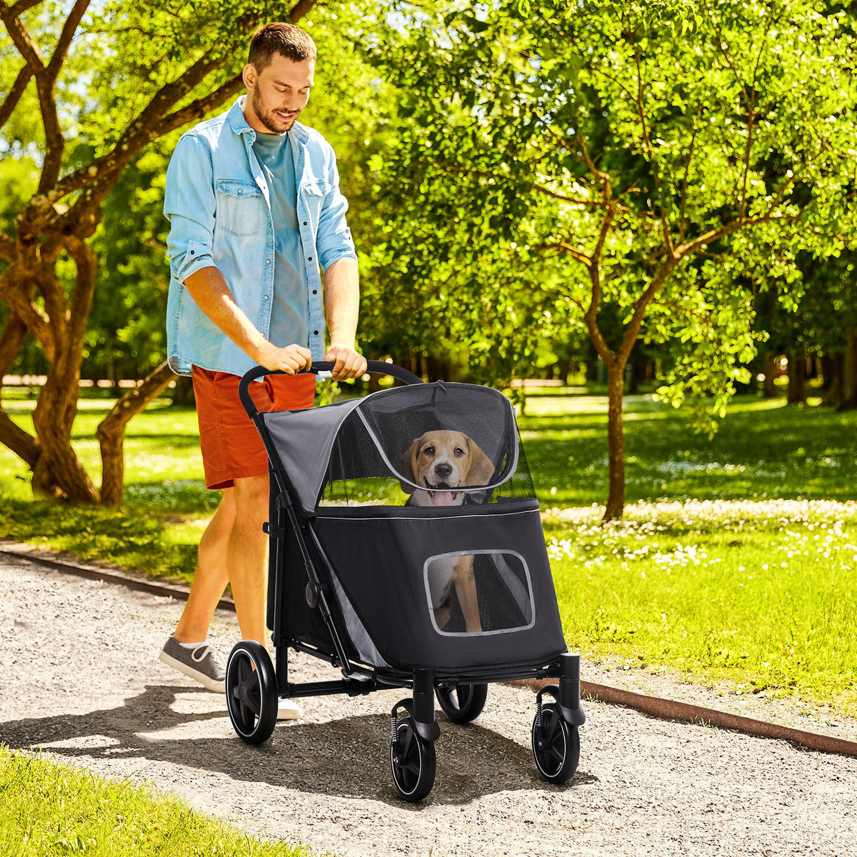 Dog Stroller for Pets Up to 66 lbs with One-Click Fold