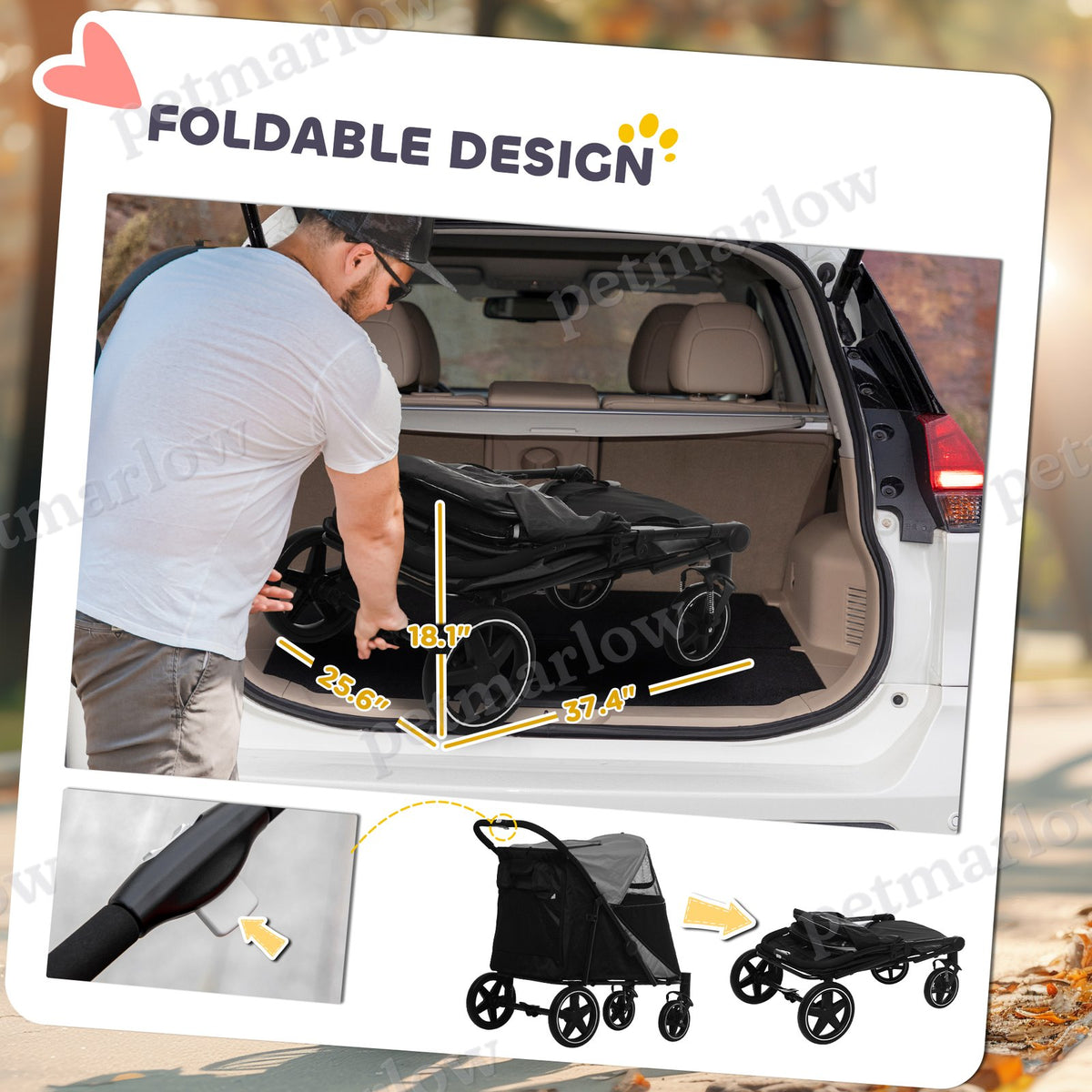 Dog Stroller for Pets Up to 66 lbs with One-Click Fold