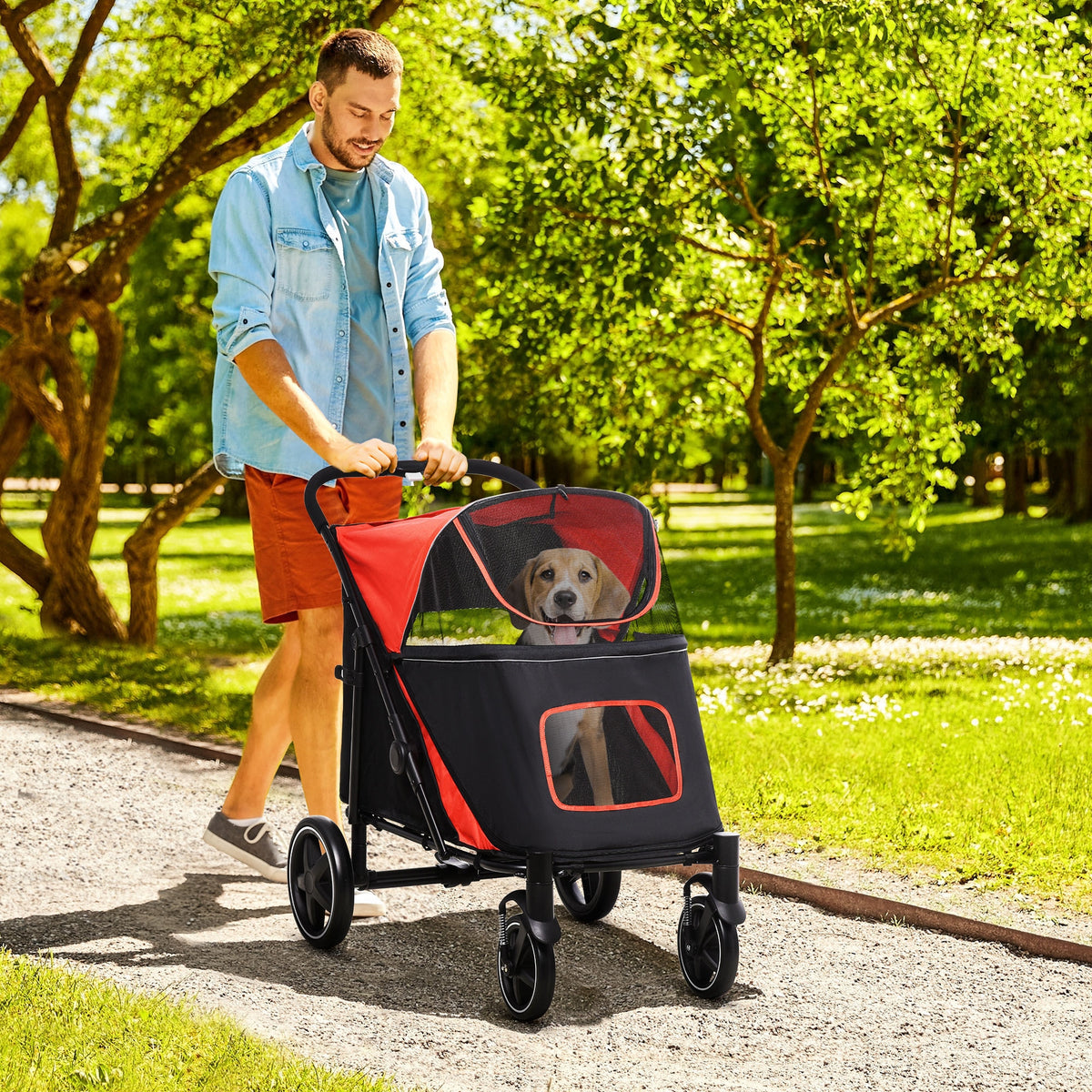 Dog Stroller for Pets Up to 66 lbs with One-Click Foldability