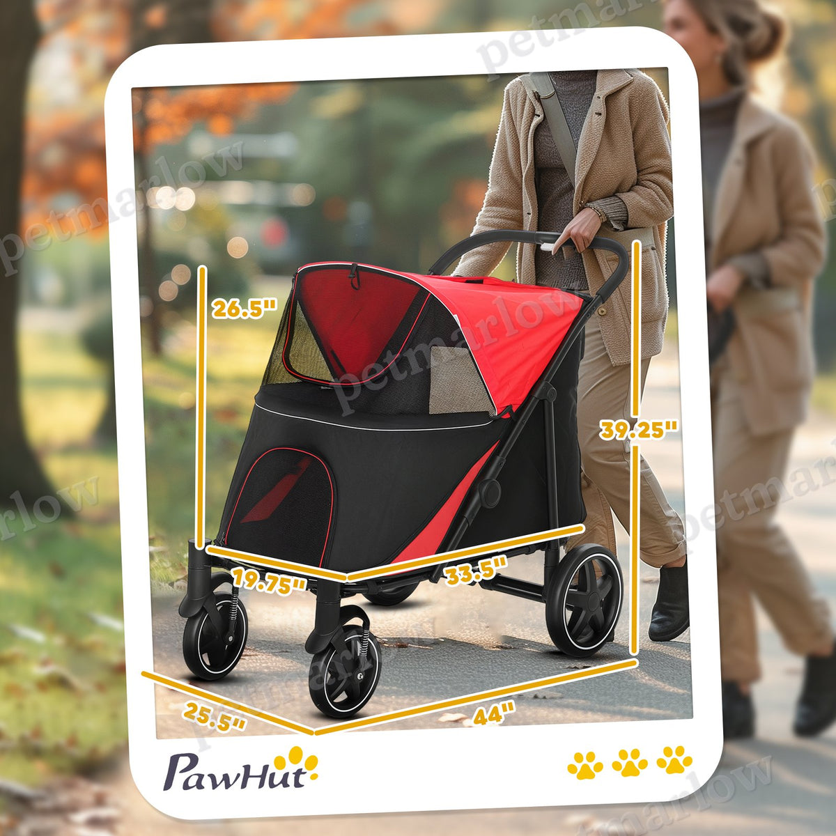 Dog Stroller for Pets Up to 66 lbs with One-Click Foldability