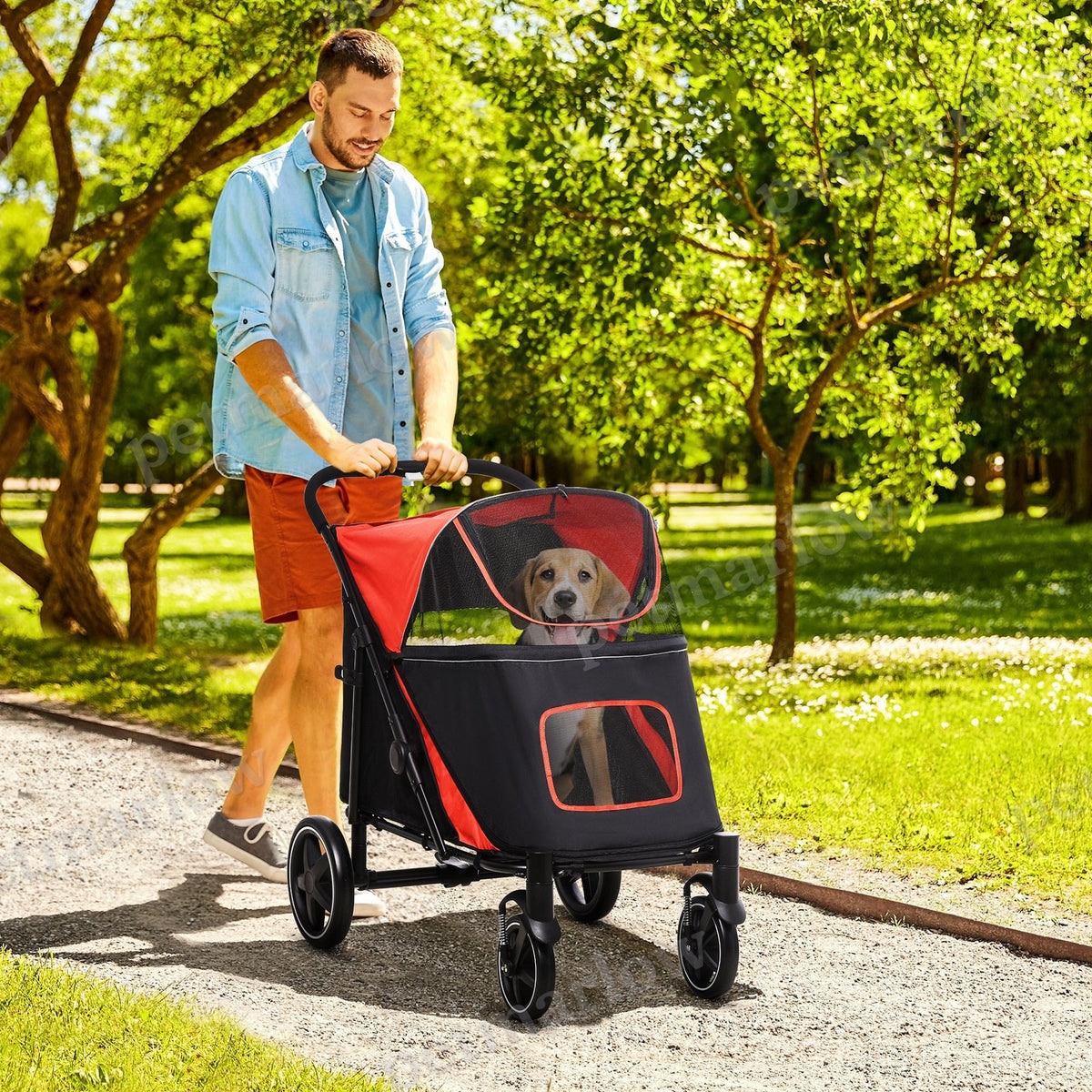 Dog Stroller for Pets Up to 66 lbs with One-Click Foldability