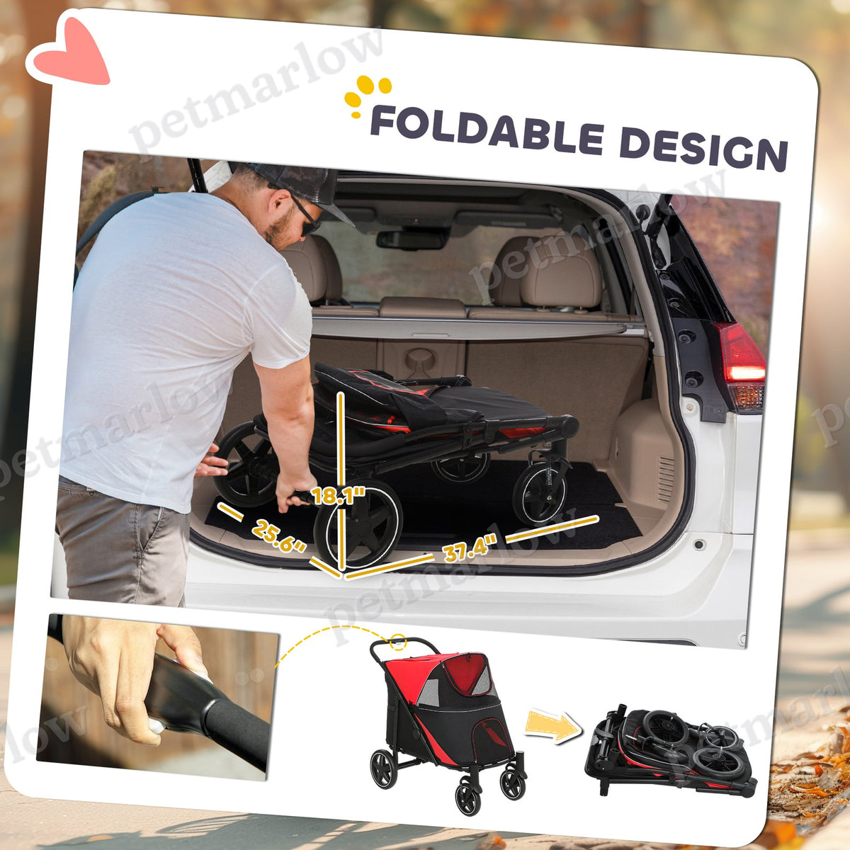 Dog Stroller for Pets Up to 66 lbs with One-Click Foldability