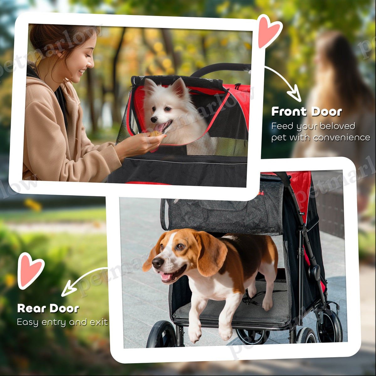 Dog Stroller for Pets Up to 66 lbs with One-Click Foldability