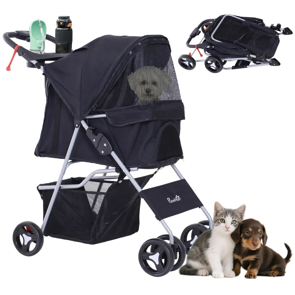 Dog Stroller with Cup Holder – Black
