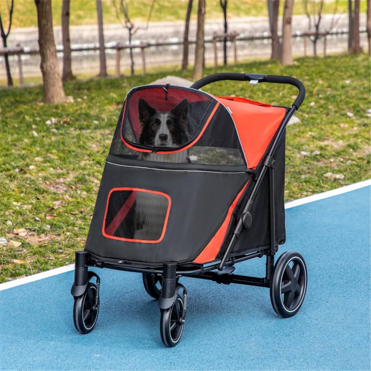 Dog Stroller with Safety Leashes and Storage Pockets