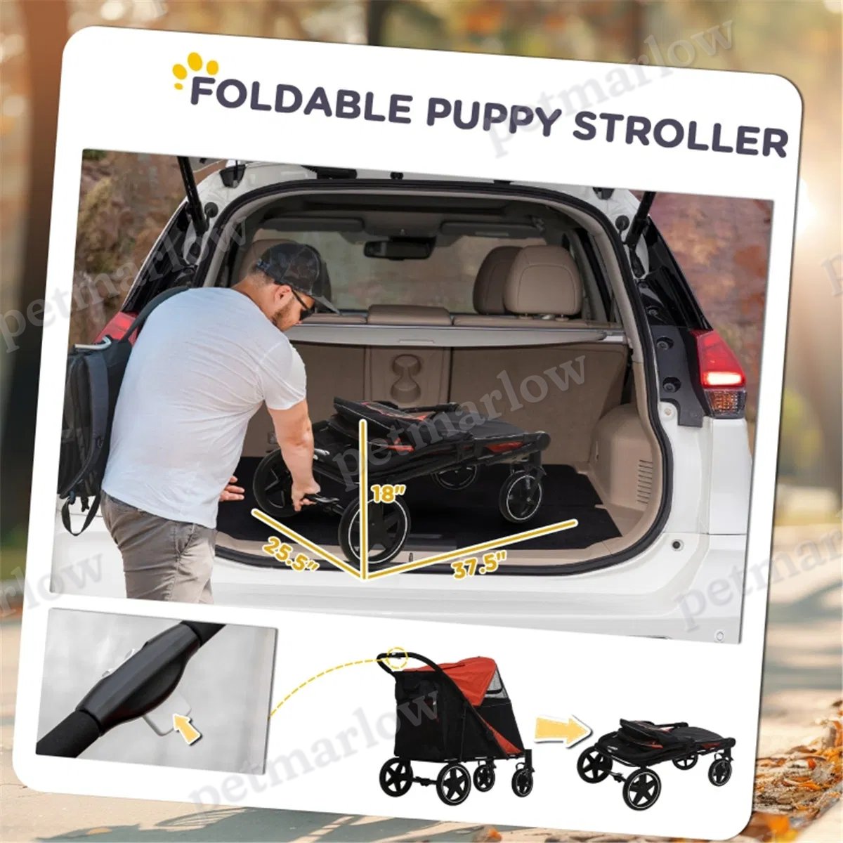 Dog Stroller with Safety Leashes and Storage Pockets