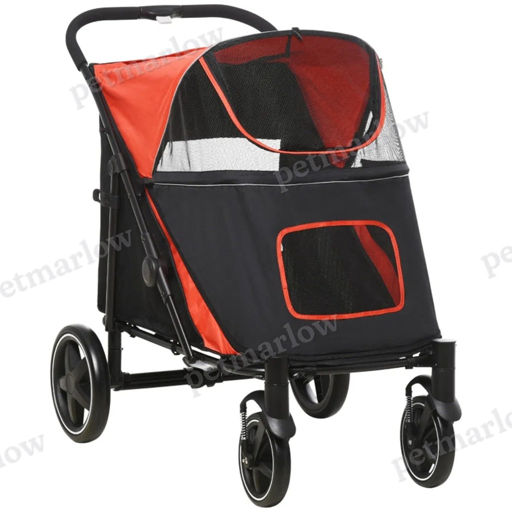 Dog Stroller with Safety Leashes and Storage Pockets