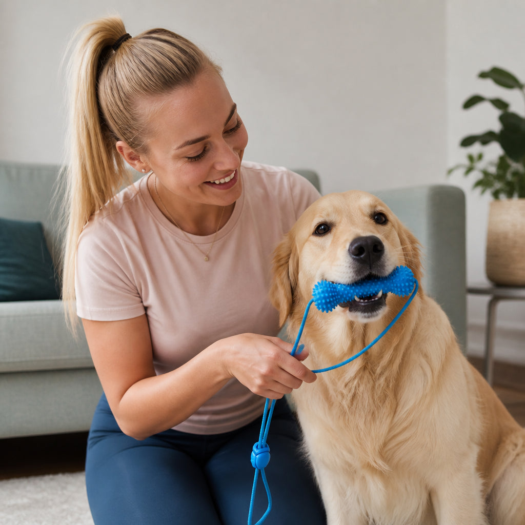 Dog Toothbrush Chew Toy with Adjustable Strap for Easy Dental Care