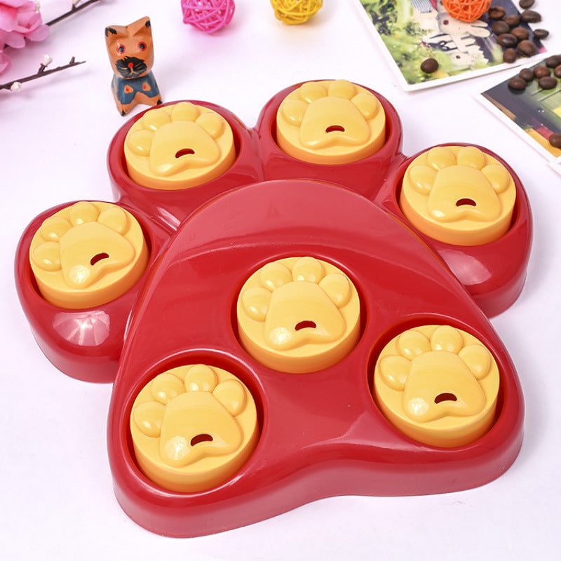 Dog Toy Feeding Station with Paw Print Design – Interactive Toy for Dogs for Mental Stimulation – Red