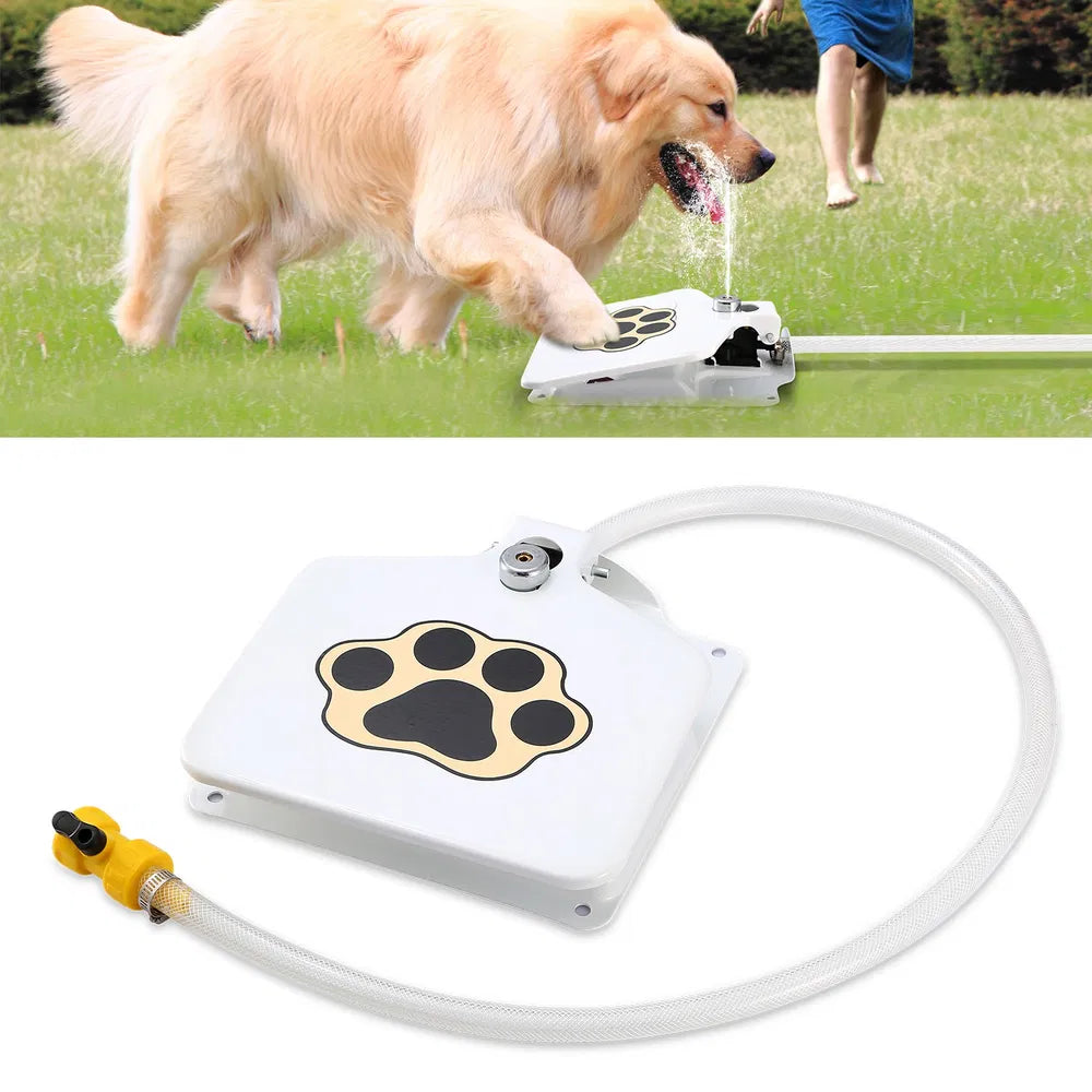 Dog Water Fountain for Outdoor Use with Step-On Activation – White