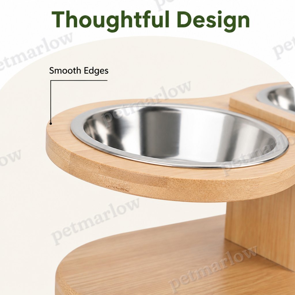 Petmarlow 15° Angled Wood Stand Cat Feeder (3 Stainless Steel Bowls) – view 5