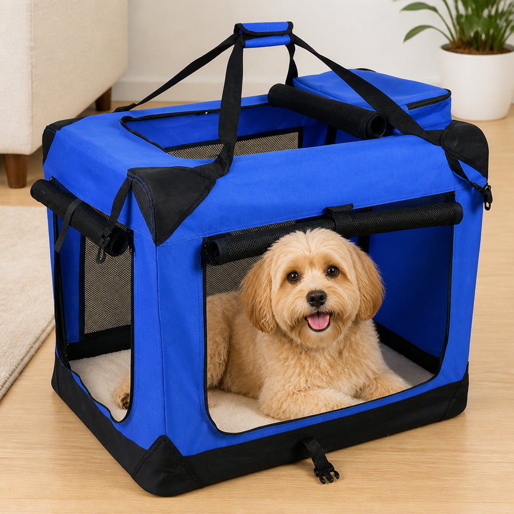 Petmarlow 3-Door Foldable Soft-Sided Travel Carrier (Removable Mat)