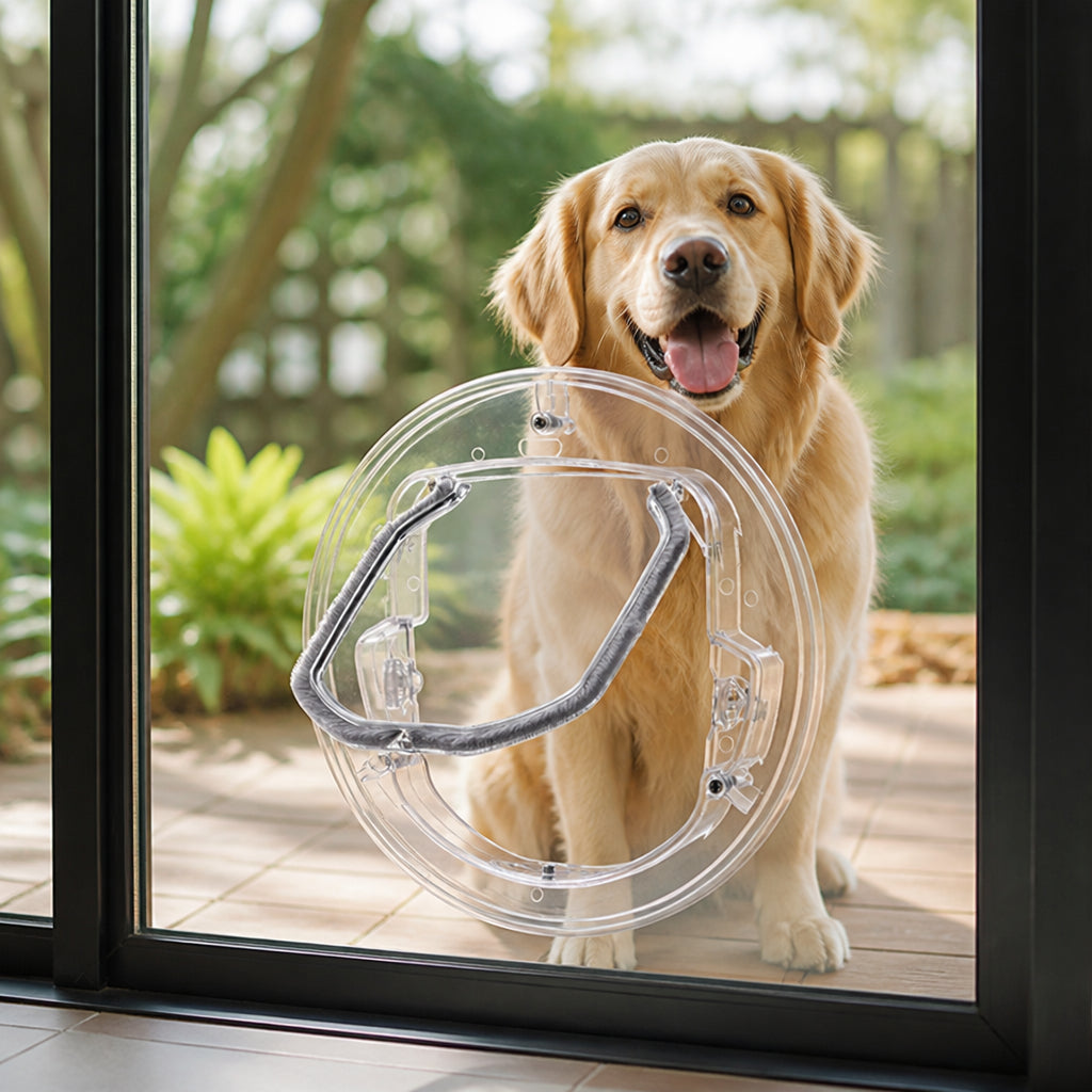 Petmarlow 4-Way Locking Noise-Reducing Pet Door (Glass Mount)