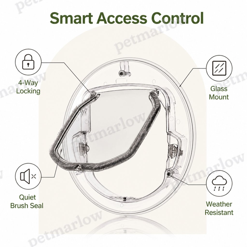 Petmarlow 4-Way Locking Noise-Reducing Pet Door (Glass Mount) – view 2