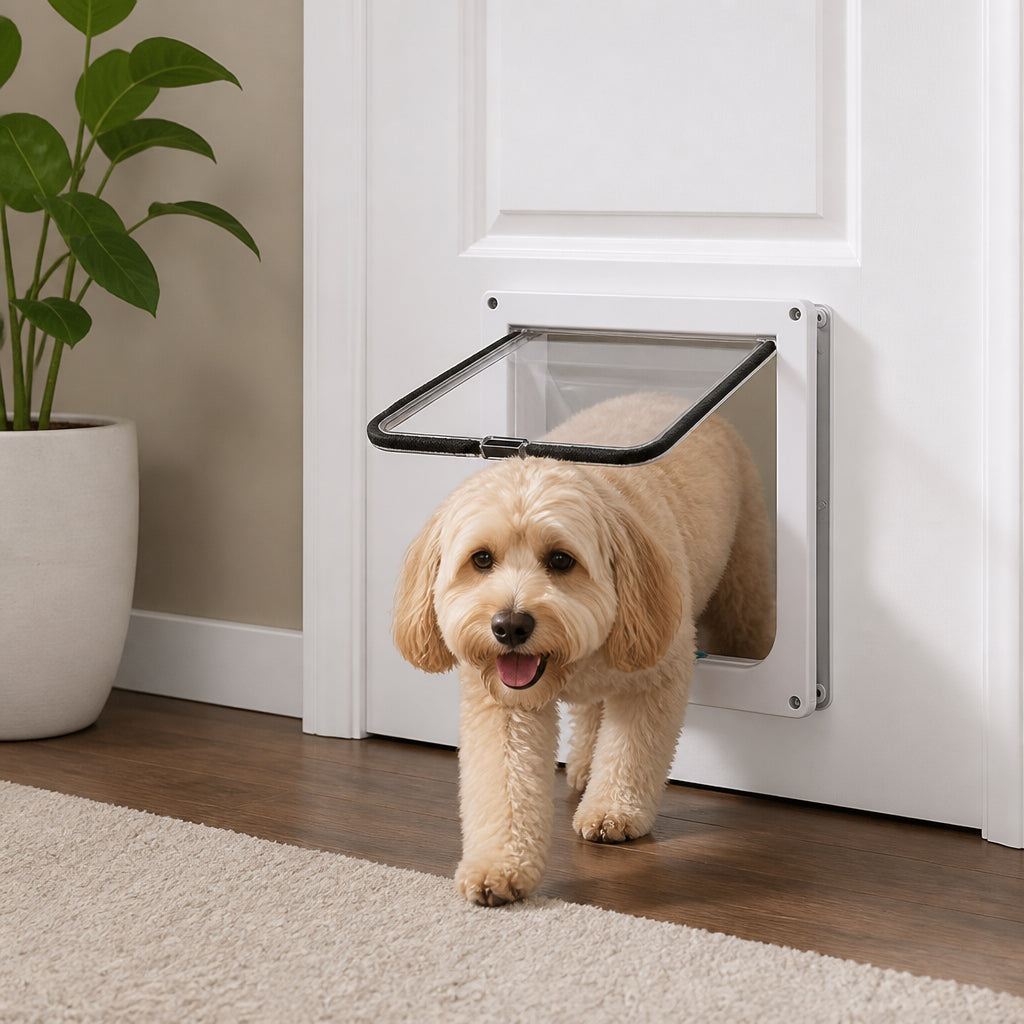 Petmarlow 4-Way Security Cat & Small Dog Flap Door – White / S