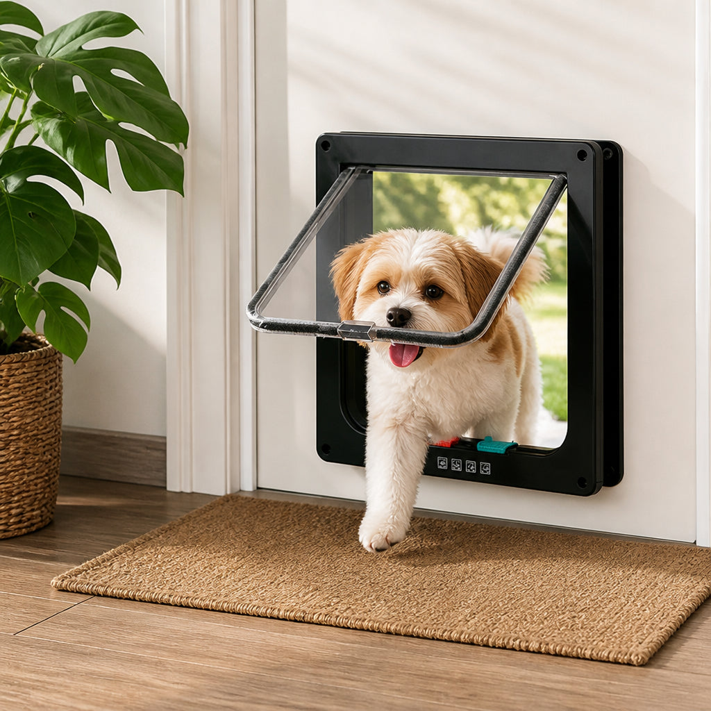 Petmarlow 4-Way Security Lock & Transparent Swing Pet Door (Multiple Sizes)