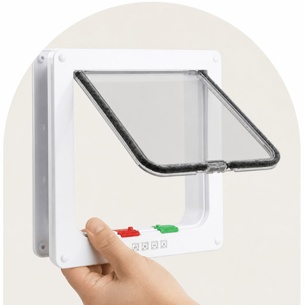 Petmarlow 4-Way Security Lock & Transparent Swing Pet Door (Multiple Sizes) – White / S