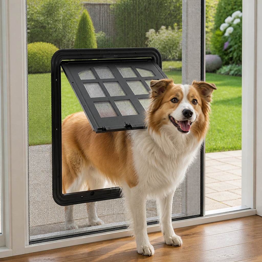 Petmarlow 4-Way Self-Closing Dog Screen Door (Fits Screen Doors & Windows)