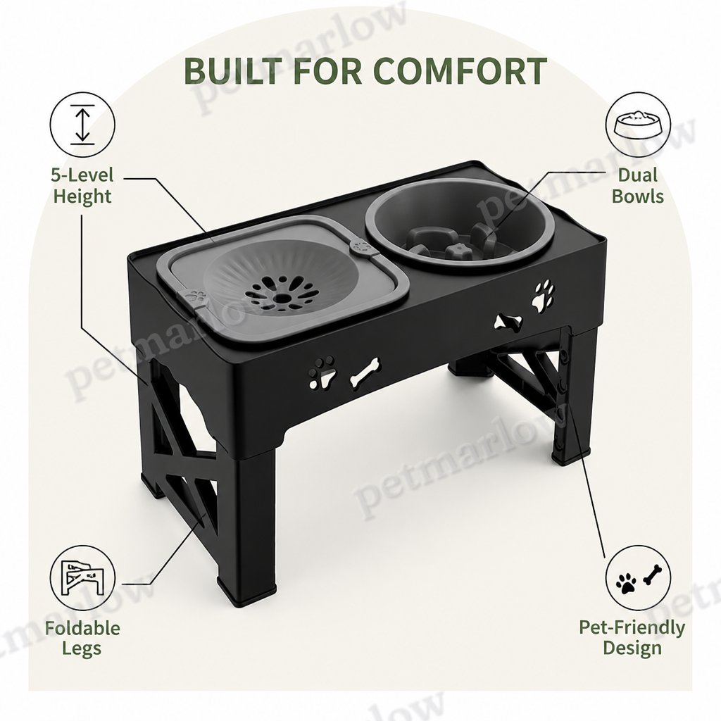 Petmarlow Adjustable 5-Height Foldable Elevated Pet Feeder – view 3