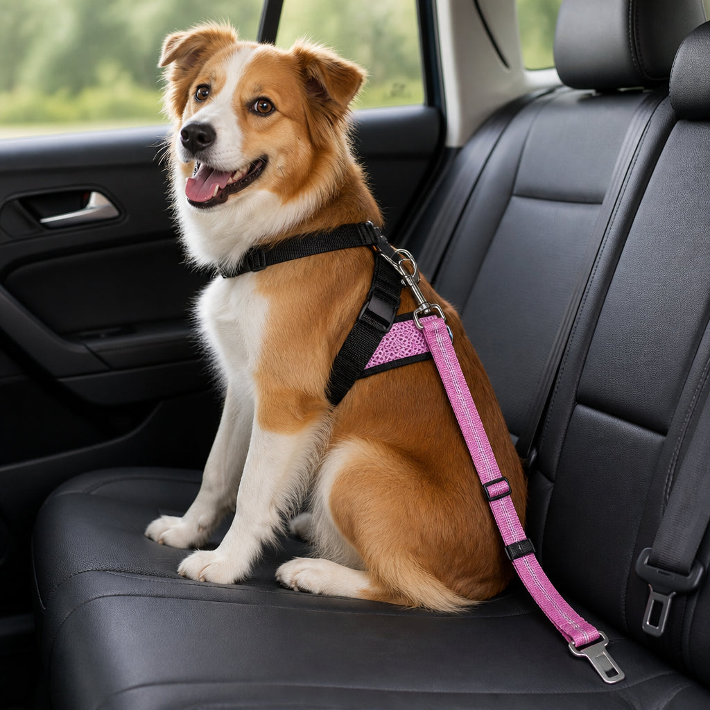 Petmarlow Adjustable Breathable Mesh Dog Car Harness (Elastic Seatbelt Tether)