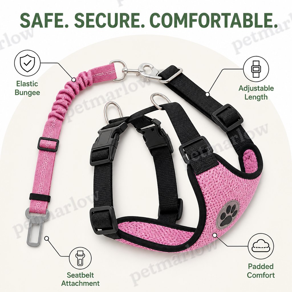 Petmarlow Adjustable Breathable Mesh Dog Car Harness (Elastic Seatbelt Tether) – view 2