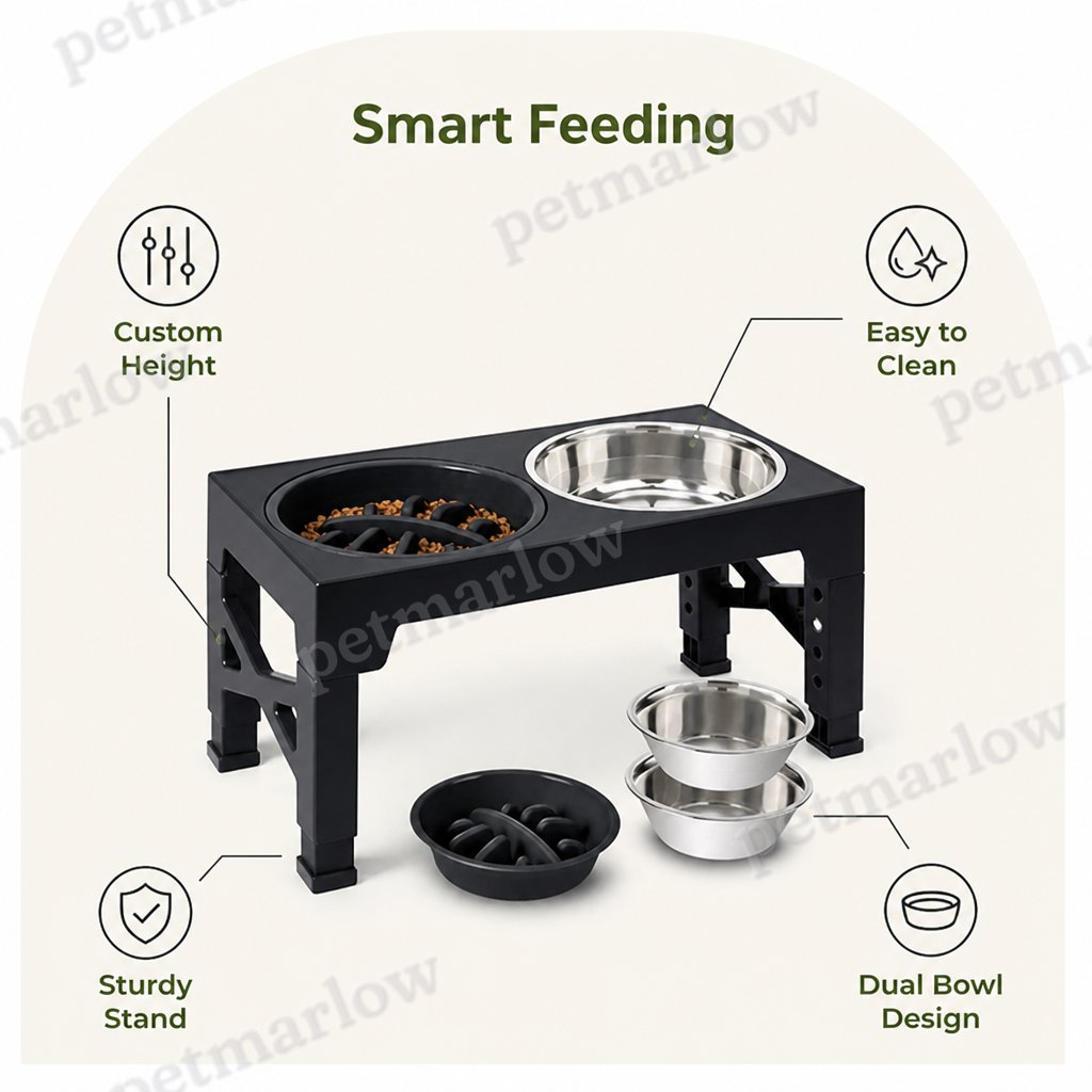 Petmarlow Adjustable Elevated Double Stainless Steel Bowl Feeder – view 4