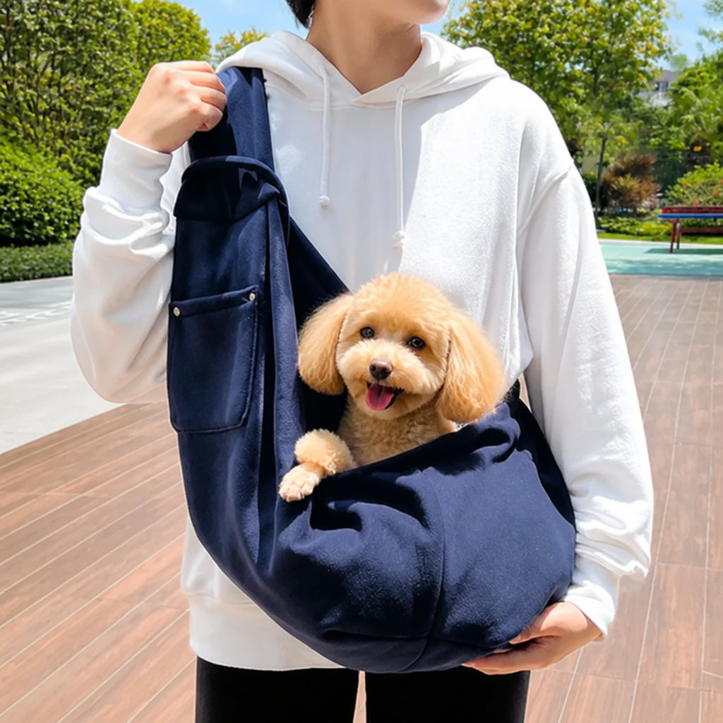 Petmarlow Adjustable Hands-Free Pet Sling Carrier (Storage Pocket) – navy / Fits pets up to 16.5 lbs