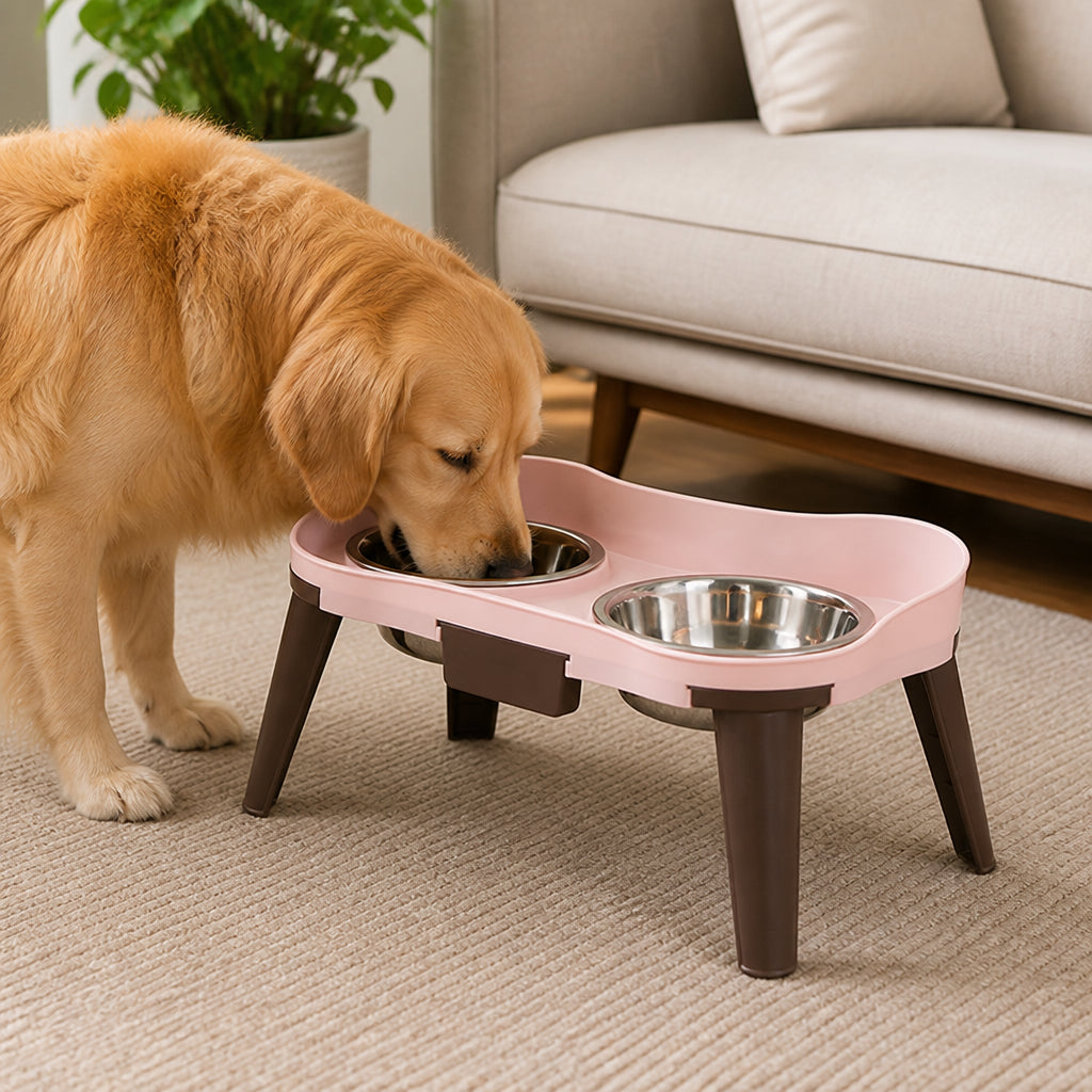 Petmarlow Adjustable Height & Non-Slip Elevated Pet Feeder (Stainless Steel Bowls)
