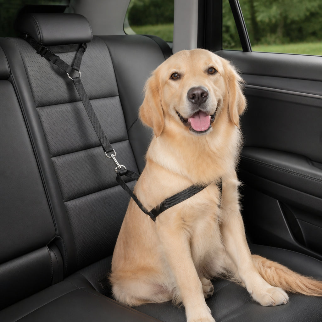 Petmarlow Adjustable Nylon Headrest Pet Seat Belt – black 1pc