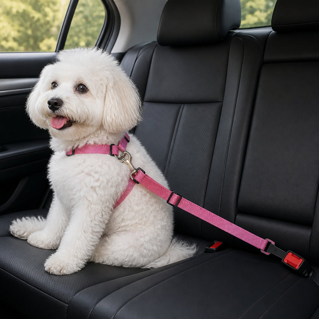 Petmarlow Adjustable Nylon & Zinc Alloy Car Seat Belt – Rose Red