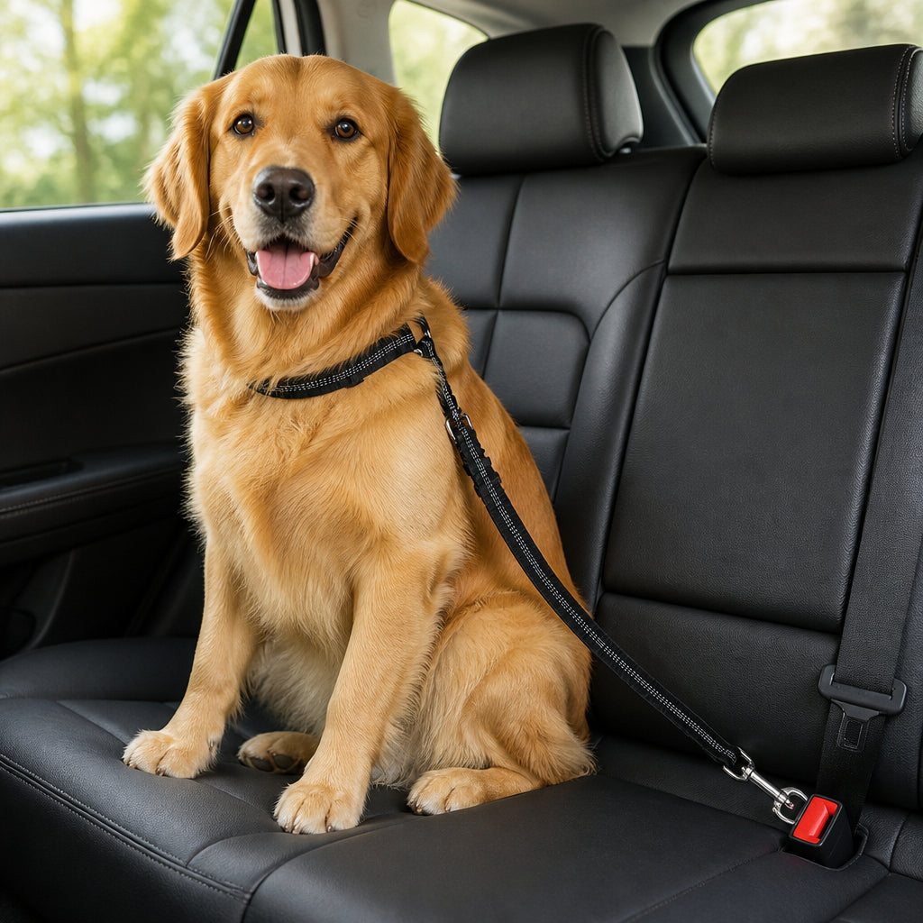 DogBedHouse Adjustable Reflective Quick-Release Car Safety Belt – Reflective Black