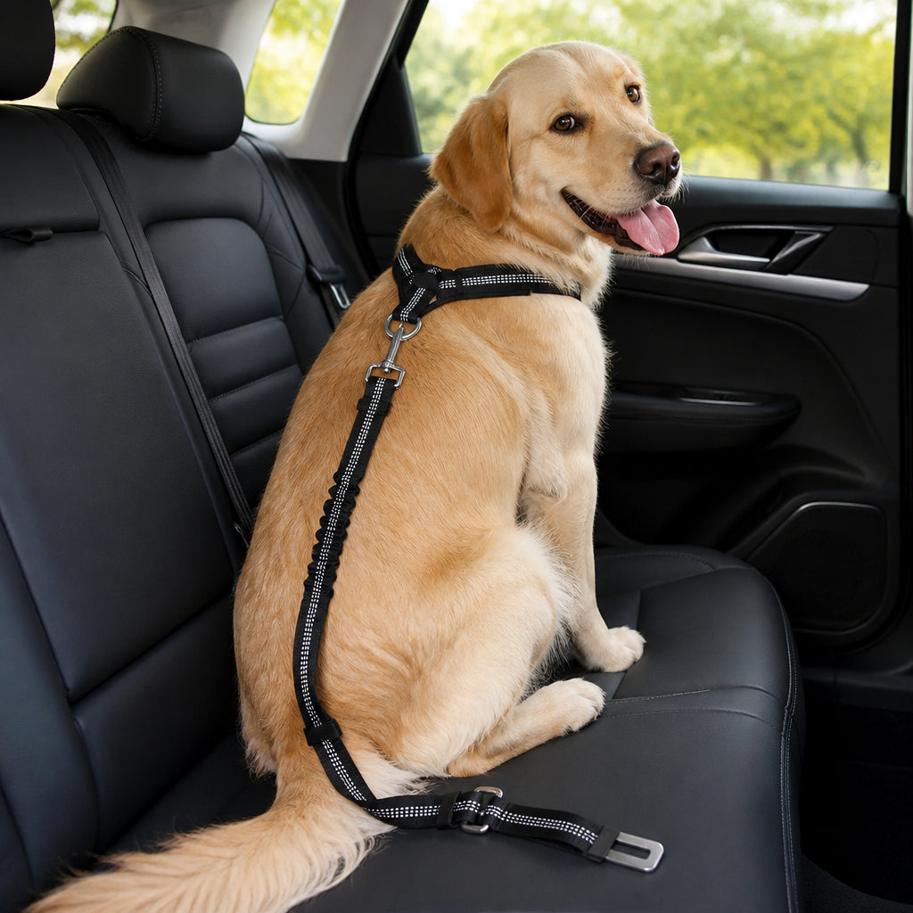 DogBedHouse Adjustable Reflective Quick-Release Car Seat Belt – Reflective Black