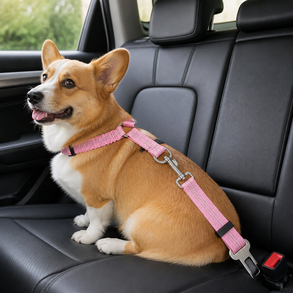 Petmarlow Adjustable Shock-Absorbing & Reflective Dog Car Safety Belt – 1 PCS-Pink
