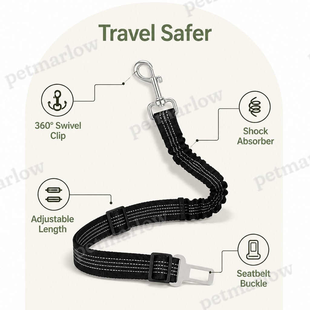 Petmarlow Adjustable Shock-Absorbing & Reflective Dog Car Safety Belt – view 5