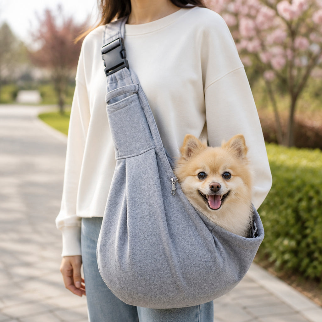 Petmarlow Adjustable Shoulder Strap & Safety Buckle Sling Carrier – Gray
