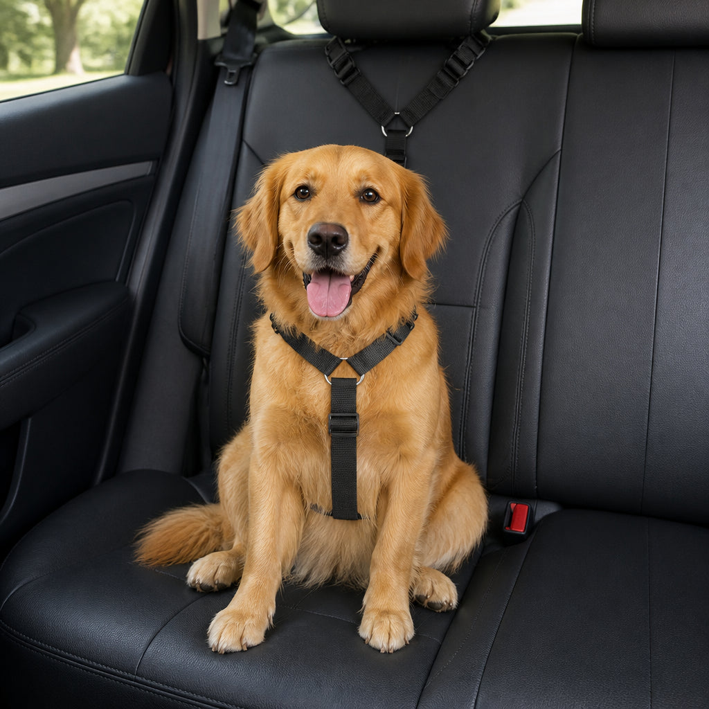 Petmarlow Adjustable Stretch Nylon Car Seat Belt – black