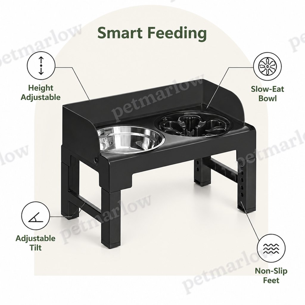 Petmarlow Adjustable & Tilting Raised Dog Feeder (Stainless Steel Bowls) – view 3