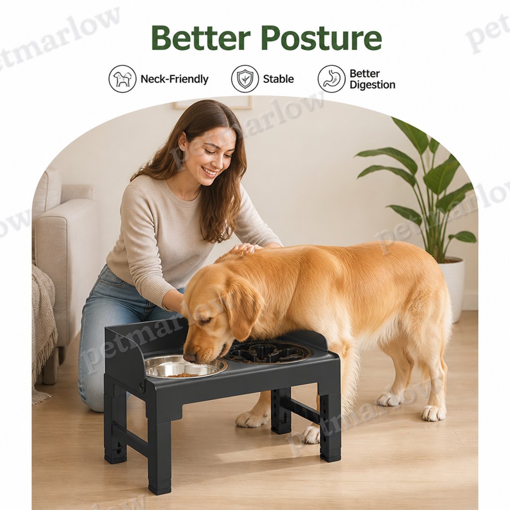 Petmarlow Adjustable & Tilting Raised Dog Feeder (Stainless Steel Bowls) – view 6