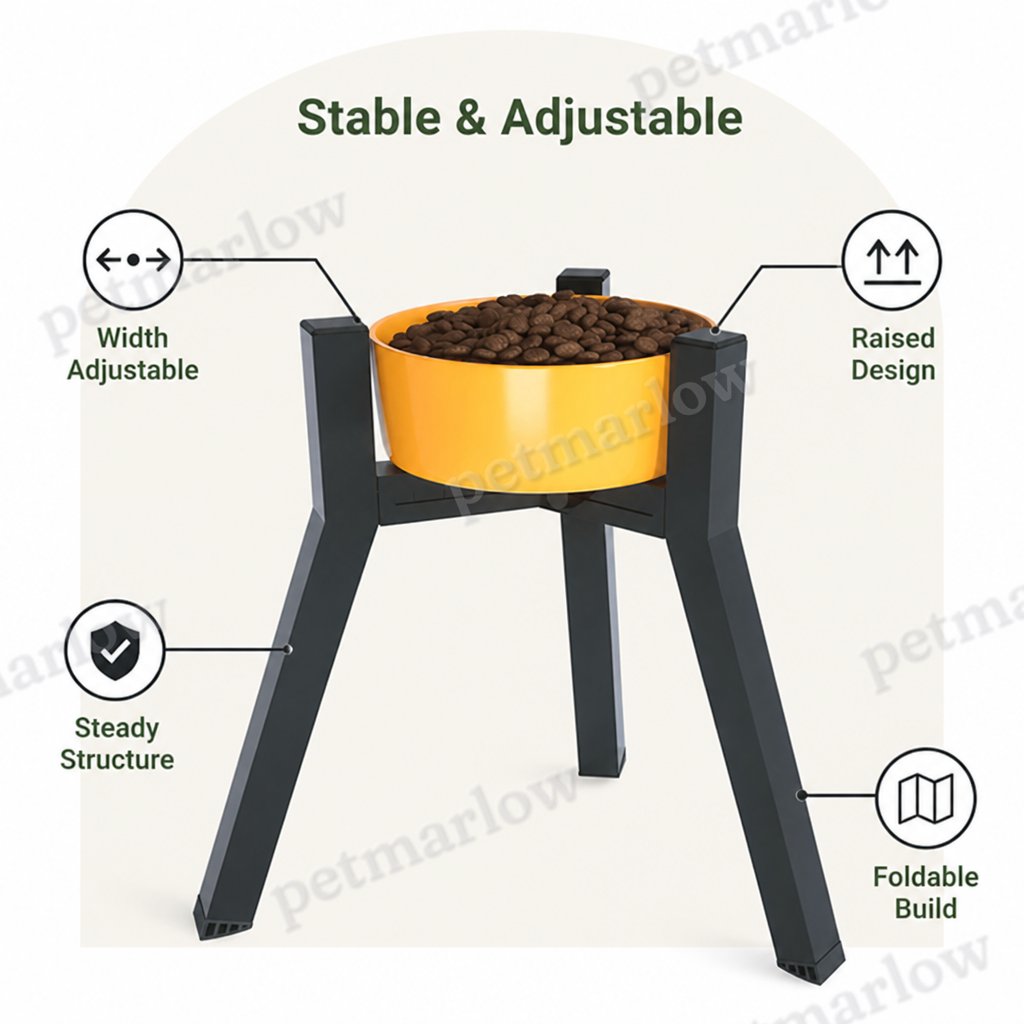 Petmarlow Adjustable Width & Foldable Elevated Dog Bowl Stand – view 2