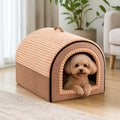 Petmarlow All-Season Foldable Washable Dog Cave Bed (Non-Slip Base) – Brown / L-for pets up to 16lb
